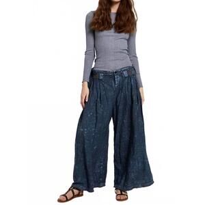 NEW UMIT UNAL linen wide leg pants in denim